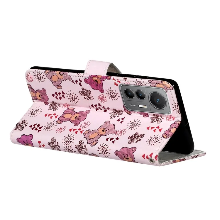 Pour Xiaomi 12 Lite 5G Motif gaufré Housse de téléphone PU Cuir+TPU Support pliable Portefeuille Étui avec Sangle à main - Ours