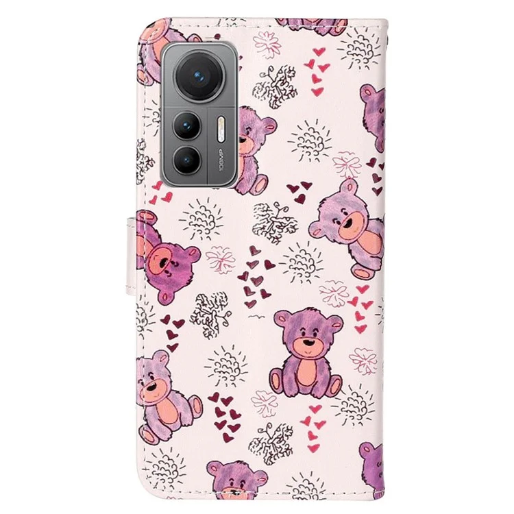 Pour Xiaomi 12 Lite 5G Motif gaufré Housse de téléphone PU Cuir+TPU Support pliable Portefeuille Étui avec Sangle à main - Ours
