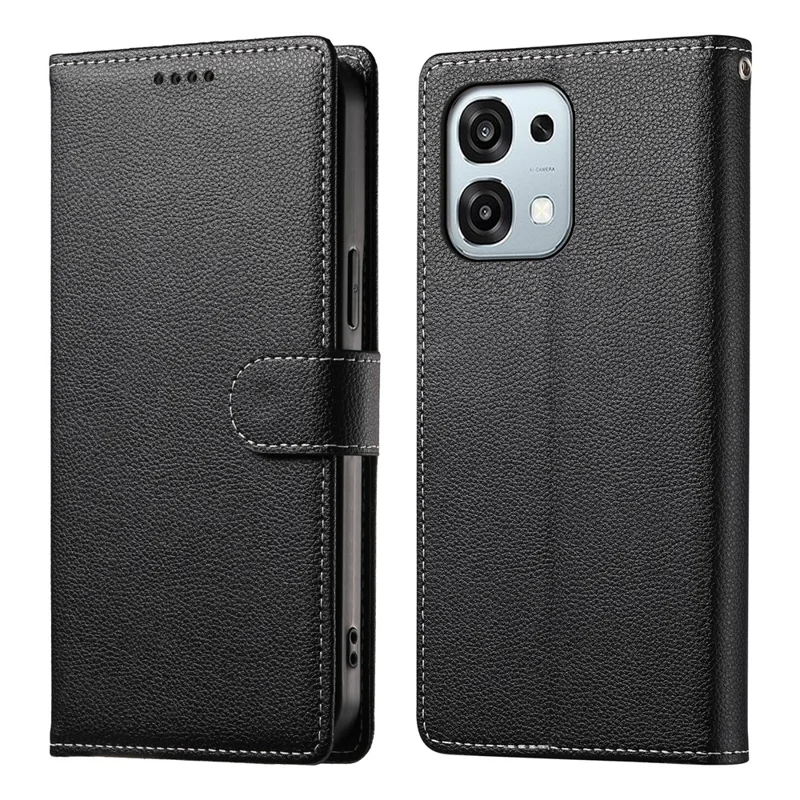 Кожаный чехол для Oppo F31 5G / A6 Pro 5G / A6 Pro 4G Магнитная застежка Текстура личи Бумажник Чехол для телефона с ремешком на запястье - Черный