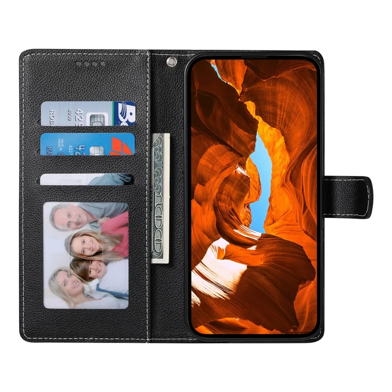 Кожаный чехол для Oppo F31 5G / A6 Pro 5G / A6 Pro 4G Магнитная застежка Текстура личи Бумажник Чехол для телефона с ремешком на запястье - Черный