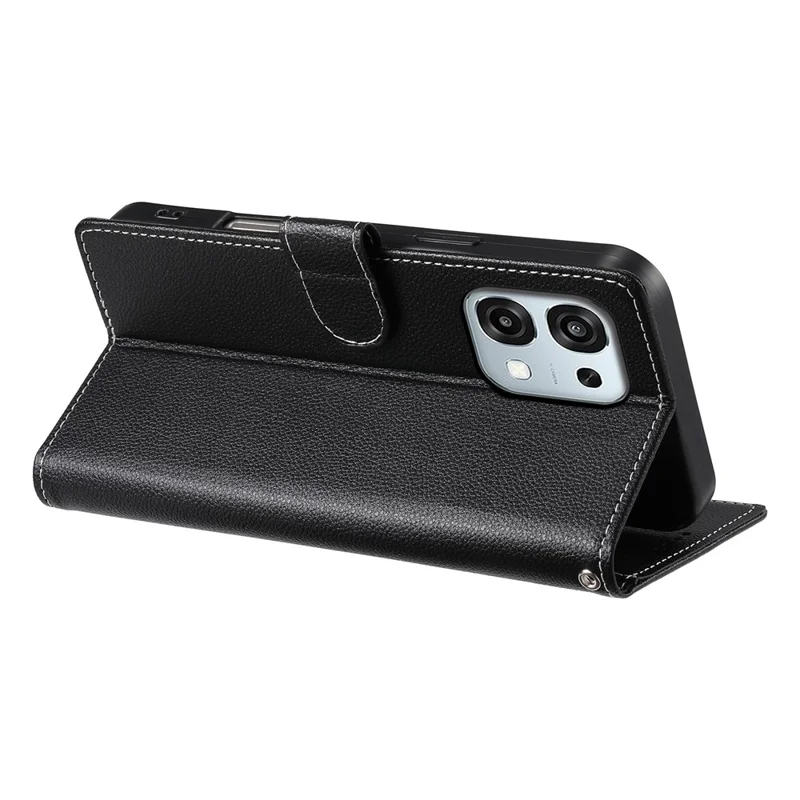 Кожаный чехол для Oppo F31 5G / A6 Pro 5G / A6 Pro 4G Магнитная застежка Текстура личи Бумажник Чехол для телефона с ремешком на запястье - Черный