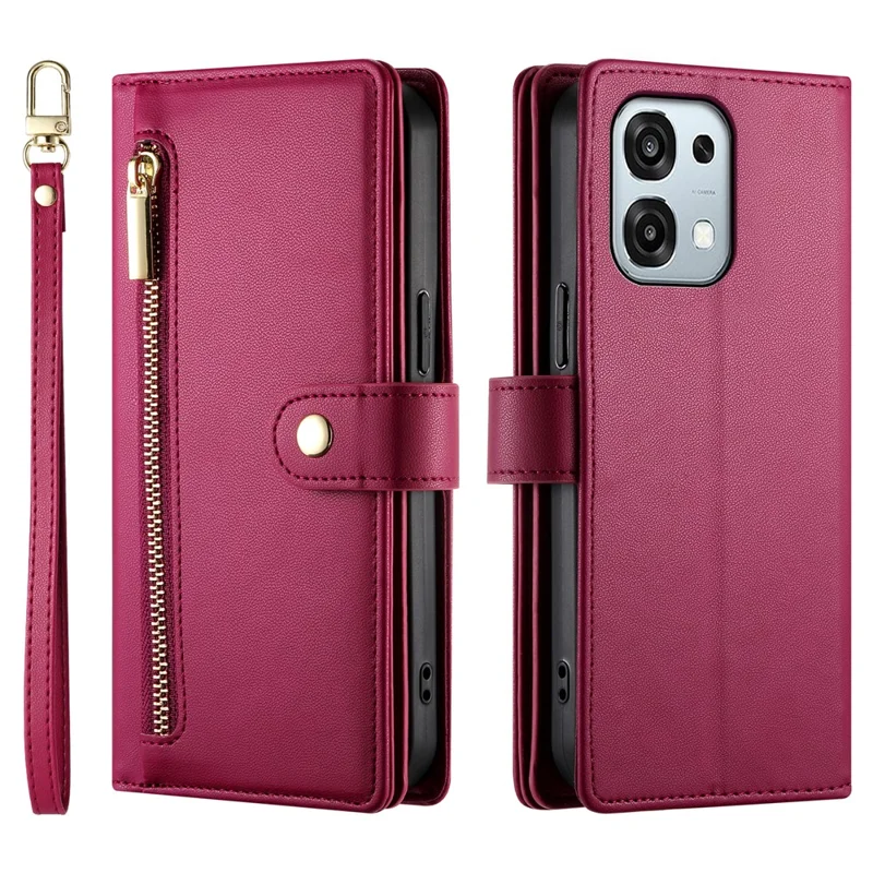 Leather Case For Oppo F31 5G  /  A6 Pro 5G  /  A6 Pro 4G Zipper Pocket Wallet Phone Cover with Straps - Red