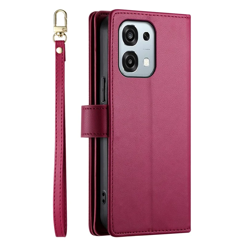 Leather Case For Oppo F31 5G  /  A6 Pro 5G  /  A6 Pro 4G Zipper Pocket Wallet Phone Cover with Straps - Red