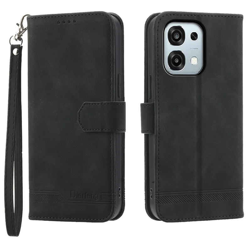 DIERFENG DF-03 Leather Case For Oppo F31 5G  /  A6 Pro 5G  /  A6 Pro 4G Lines Imprint Wallet Phone Cover with Wrist Strap - Black