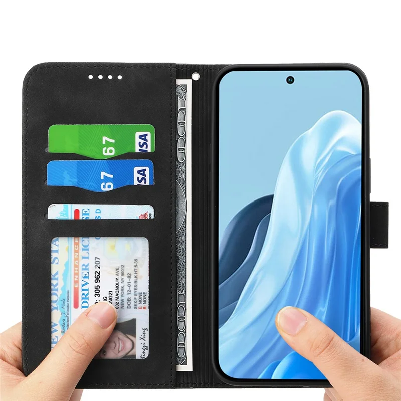 DIERFENG DF-03 Leather Case For Oppo F31 5G  /  A6 Pro 5G  /  A6 Pro 4G Lines Imprint Wallet Phone Cover with Wrist Strap - Black