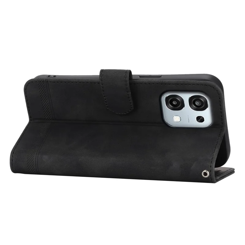 DIERFENG DF-03 Leather Case For Oppo F31 5G  /  A6 Pro 5G  /  A6 Pro 4G Lines Imprint Wallet Phone Cover with Wrist Strap - Black