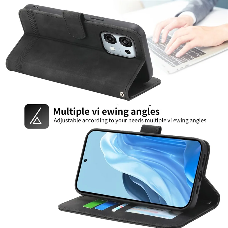 DIERFENG DF-03 Leather Case For Oppo F31 5G  /  A6 Pro 5G  /  A6 Pro 4G Lines Imprint Wallet Phone Cover with Wrist Strap - Black