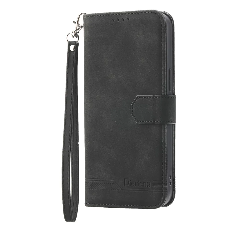 DIERFENG DF-03 Leather Case For Oppo F31 5G  /  A6 Pro 5G  /  A6 Pro 4G Lines Imprint Wallet Phone Cover with Wrist Strap - Black