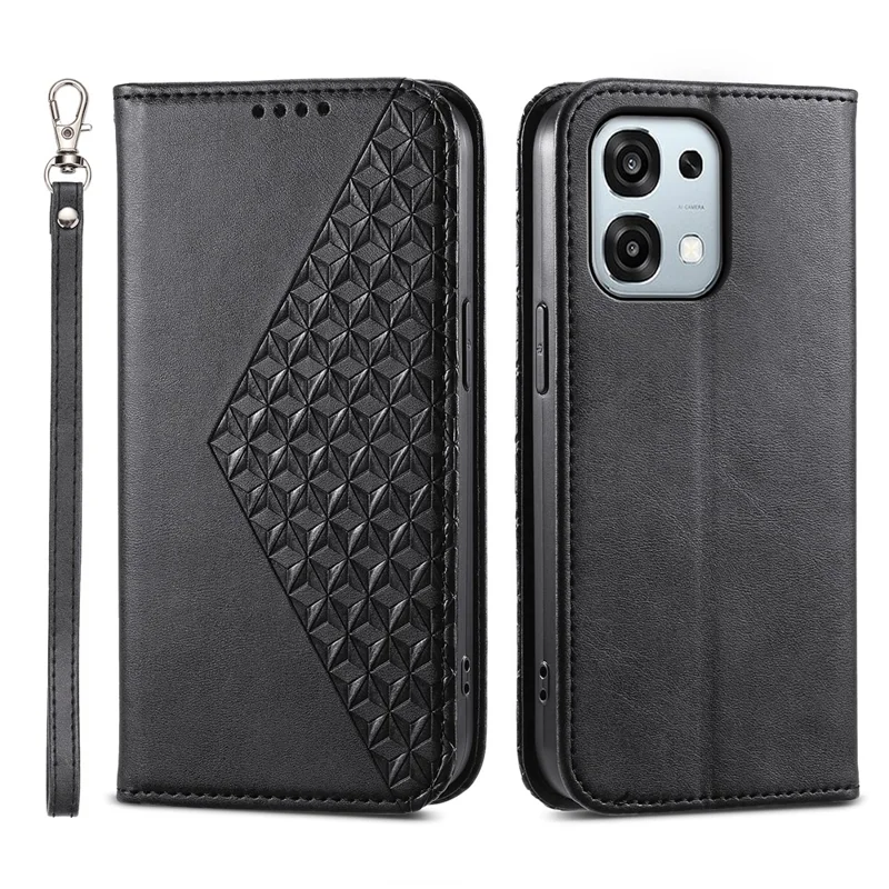 Geldbörse Hülle für Oppo F31 5G / A6 Pro 5G / A6 Pro 4G Kalbsleder-Textur PU-Leder Handyhülle mit Handgelenkband - Schwarz