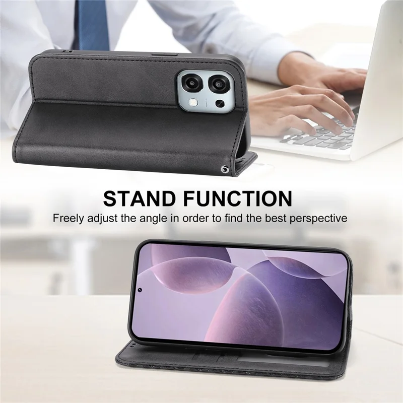 Geldbörse Hülle für Oppo F31 5G / A6 Pro 5G / A6 Pro 4G Kalbsleder-Textur PU-Leder Handyhülle mit Handgelenkband - Schwarz