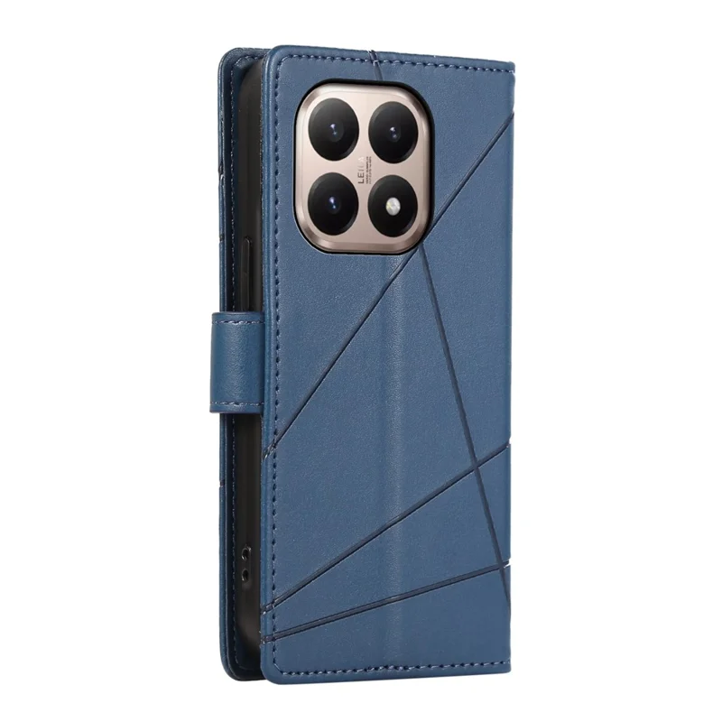 For Xiaomi 15T Phone Case Line Imprint Leather Wallet Cover with Wrist Strap - Blue