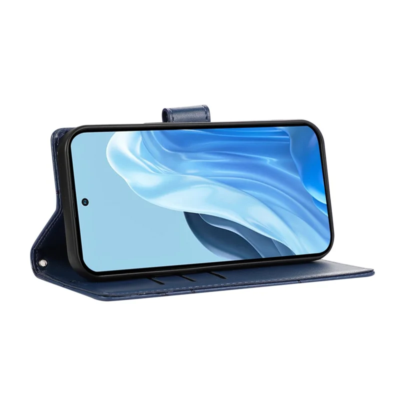 For Xiaomi 15T Phone Case Line Imprint Leather Wallet Cover with Wrist Strap - Blue