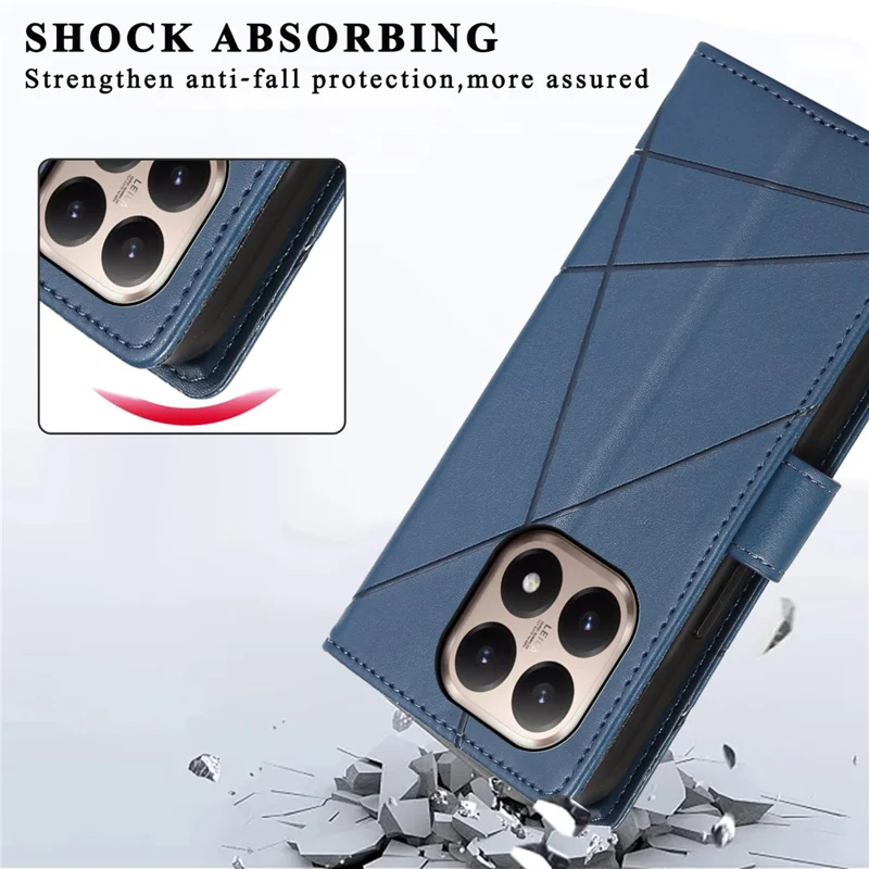 For Xiaomi 15T Phone Case Line Imprint Leather Wallet Cover with Wrist Strap - Blue