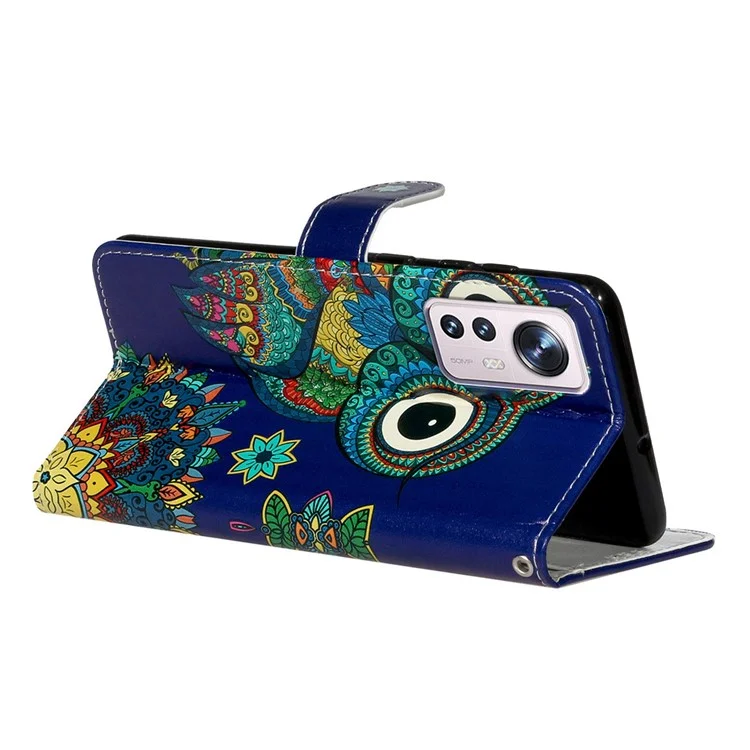 For Xiaomi 12 Pro 5G / 12S Pro 5G / 12 Pro (Dimensity) 5G Wallet Phone Case Pattern Embossed Phone Cover PU Leather TPU Stand Case with Hand Strap - Owl