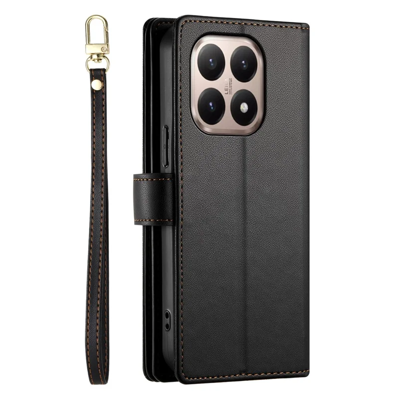 For Xiaomi 15T Case Zipper Pocket Wallet Leather Phone Cover with Straps - Black