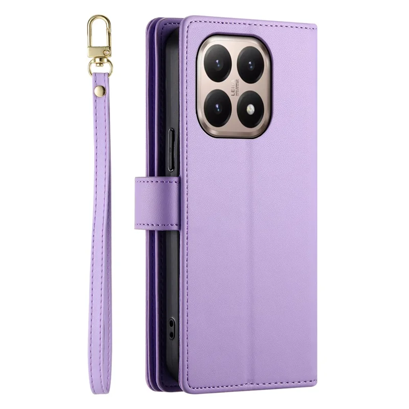 For Xiaomi 15T Case Zipper Pocket Wallet Leather Phone Cover with Straps - Purple