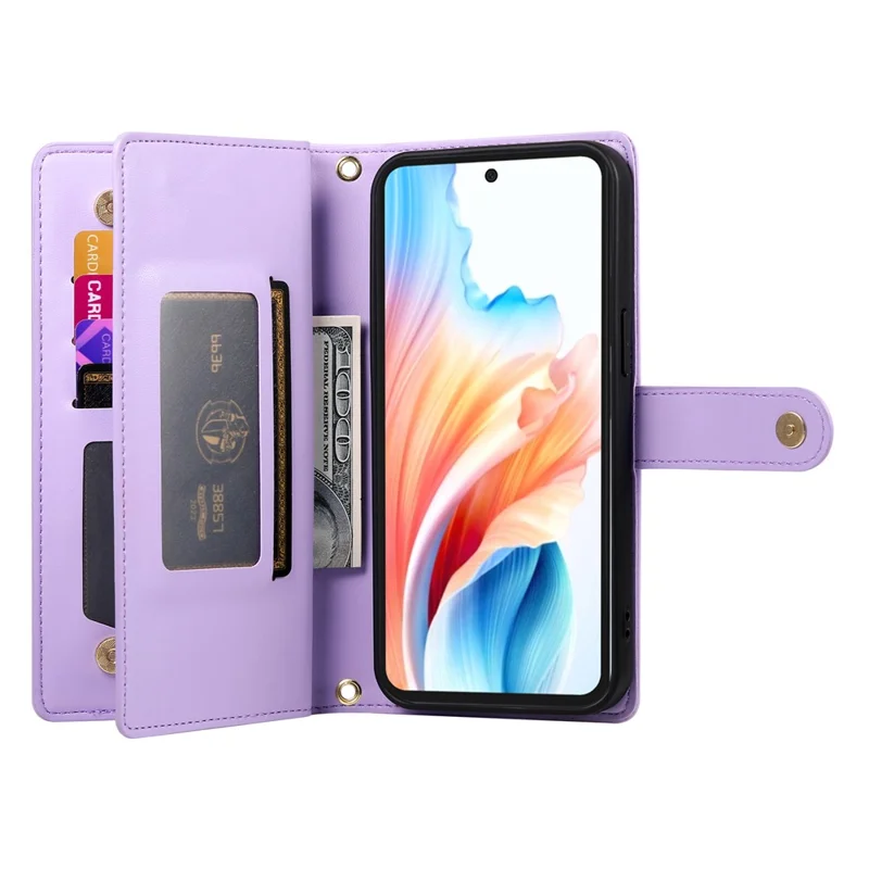 For Xiaomi 15T Case Zipper Pocket Wallet Leather Phone Cover with Straps - Purple