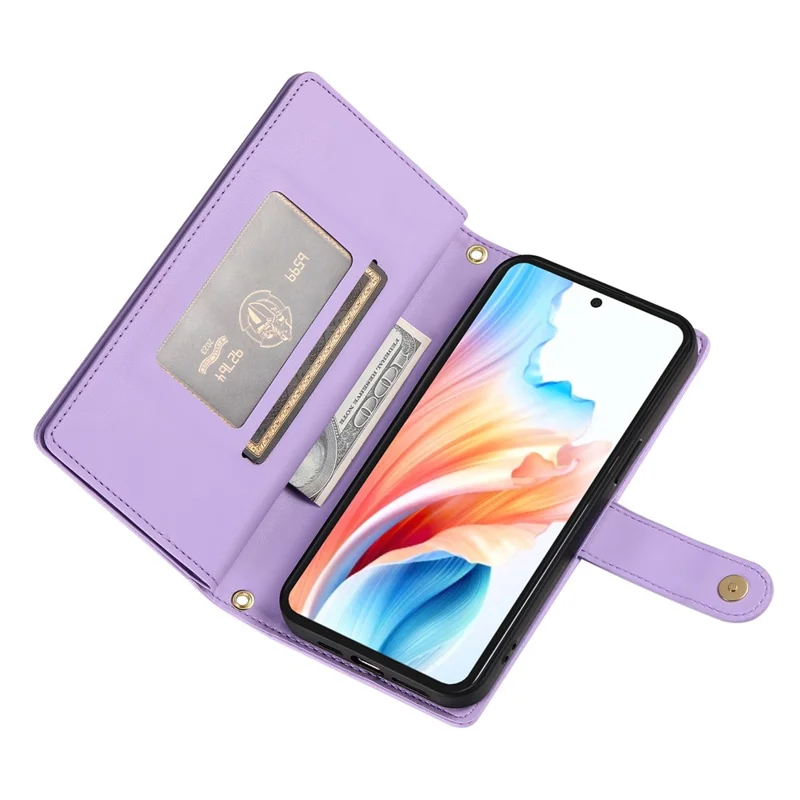 For Xiaomi 15T Case Zipper Pocket Wallet Leather Phone Cover with Straps - Purple