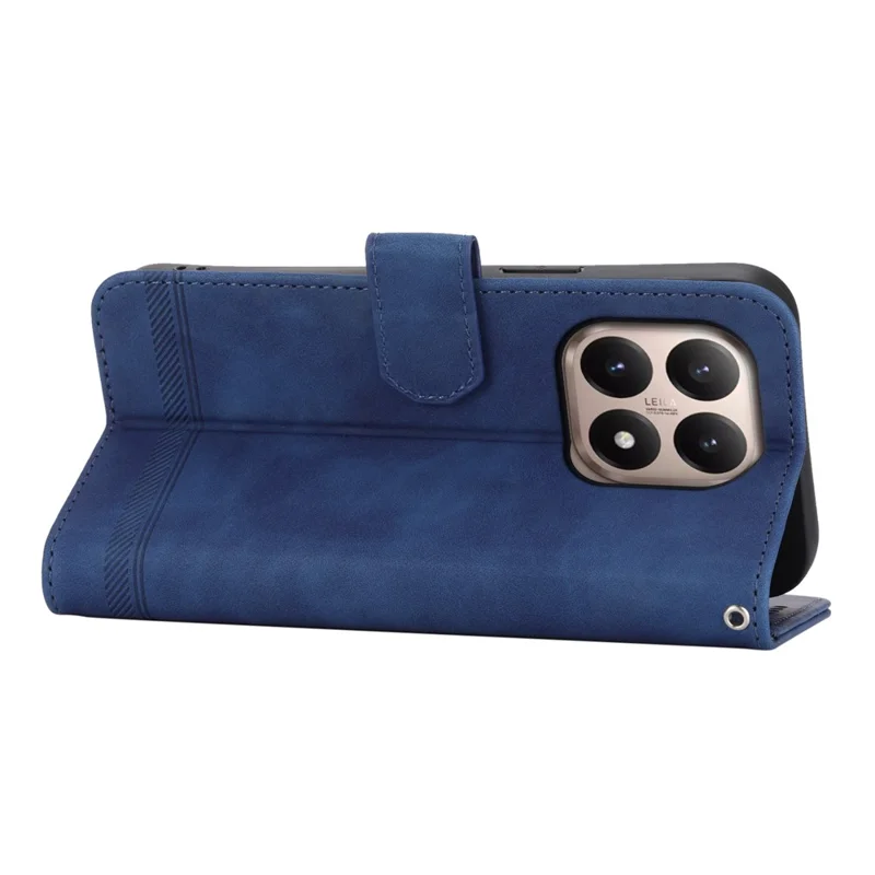 DIERFENG DF-03 For Xiaomi 15T Case Lines Imprint Wallet Leather Phone Cover with Wrist Strap - Blue