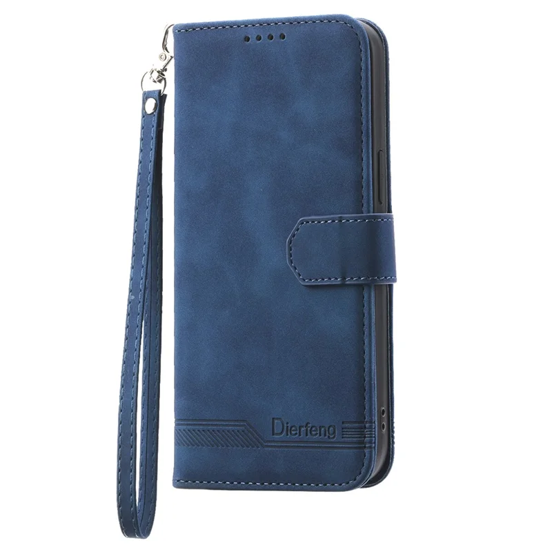 DIERFENG DF-03 For Xiaomi 15T Case Lines Imprint Wallet Leather Phone Cover with Wrist Strap - Blue