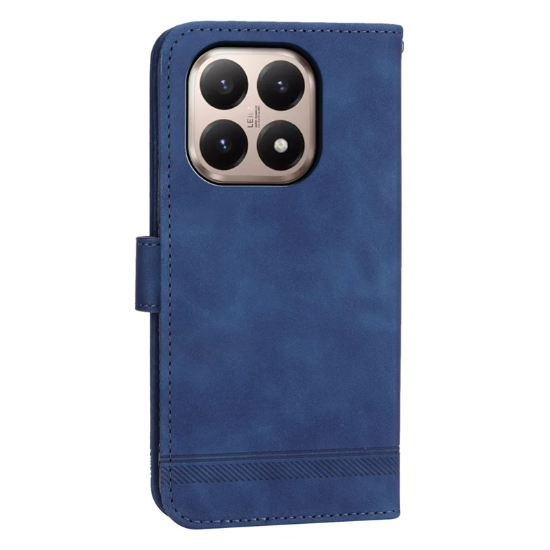 DIERFENG DF-03 For Xiaomi 15T Case Lines Imprint Wallet Leather Phone Cover with Wrist Strap - Blue