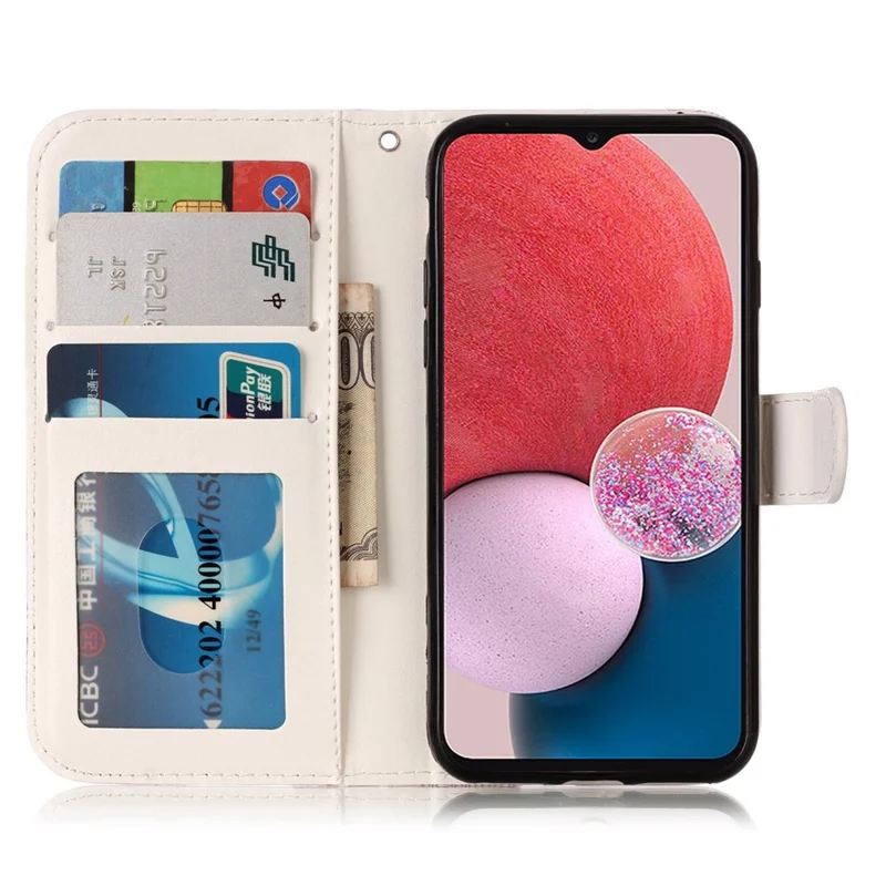 For Samsung Galaxy A04s 4G (164.7mm) Pattern Embossed Phone Case PU Leather TPU Wallet Case with Stand / Hand Strap - Flower
