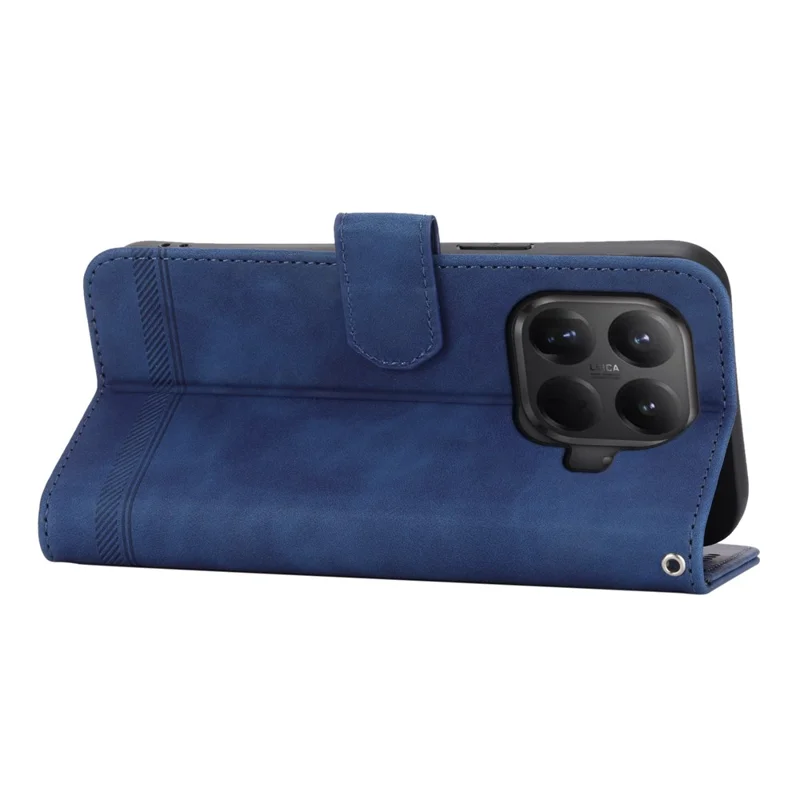 DIERFENG DF-03 til Xiaomi 15T Pro Taskebeskyttelse med Linjemønster i Læder med Håndledsrem - Blå