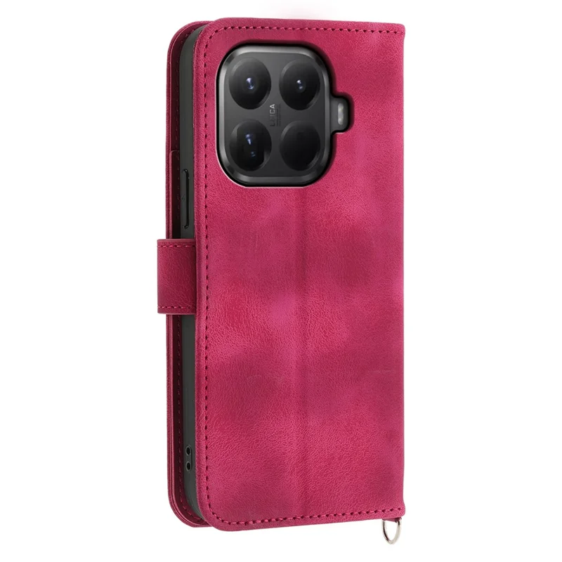 Etui na Xiaomi 15T Pro z nadrukiem kwiatów, portfel z syntetycznej skóry z paskiem - czerwony wino