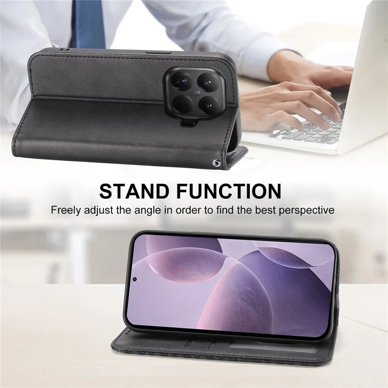 Для Xiaomi 15T Pro Чехол Телячья текстура PU кожаный бумажник Чехол для телефона с ремешком на запястье - Черный