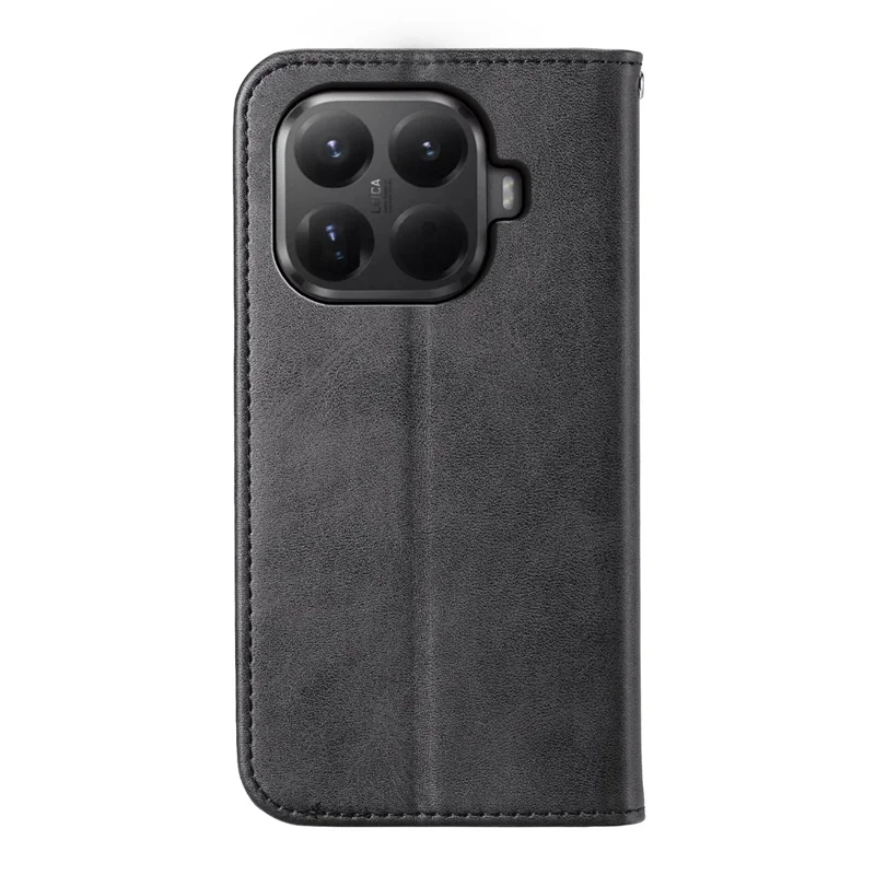 Для Xiaomi 15T Pro Чехол Телячья текстура PU кожаный бумажник Чехол для телефона с ремешком на запястье - Черный