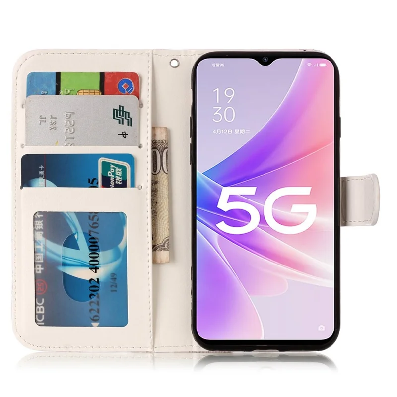 For Oppo A57 (2022) 5G / A57 4G  /  A77 5G /  A57s 4G Wallet Phone Case Pattern Embossed PU Leather TPU Stand Case with Hand Strap - Mandala Flower