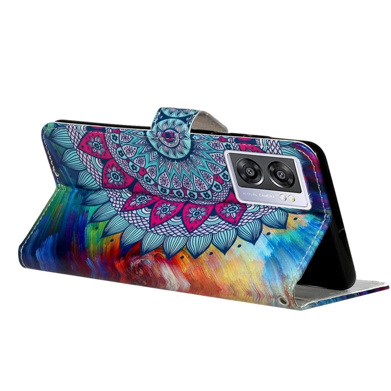 For Oppo A57 (2022) 5G / A57 4G  /  A77 5G /  A57s 4G Wallet Phone Case Pattern Embossed PU Leather TPU Stand Case with Hand Strap - Mandala Flower