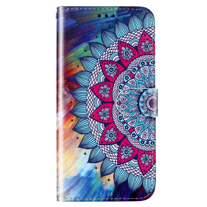 For Oppo A57 (2022) 5G / A57 4G  /  A77 5G /  A57s 4G Wallet Phone Case Pattern Embossed PU Leather TPU Stand Case with Hand Strap - Mandala Flower