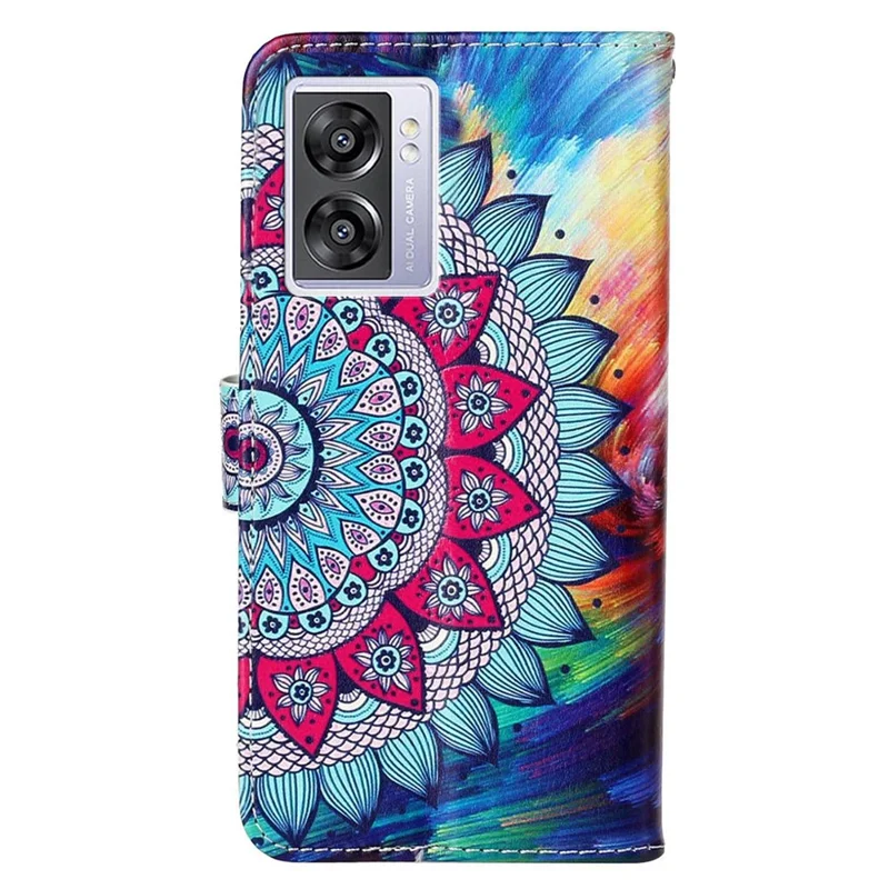 For Oppo A57 (2022) 5G / A57 4G  /  A77 5G /  A57s 4G Wallet Phone Case Pattern Embossed PU Leather TPU Stand Case with Hand Strap - Mandala Flower