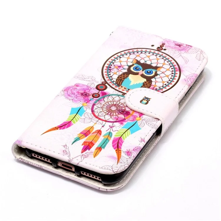 Für Oppo A57 (2022) 5G / A57 4G / A77 5G / A57s 4G Wallet Phone Case Pattern Embossed PU Leather TPU Stand Case mit Handschlaufe - Eule / Windspiel