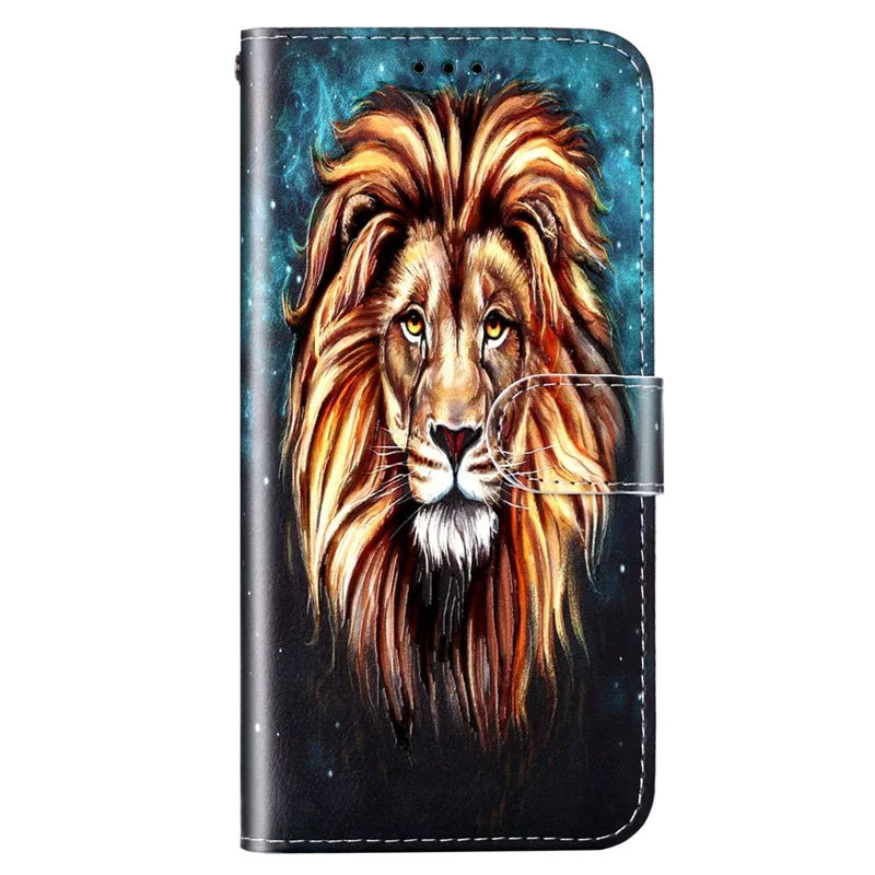 For Oppo A57 (2022) 5G / A57 4G  /  A77 5G /  A57s 4G Wallet Phone Case Pattern Embossed PU Leather TPU Stand Case with Hand Strap - Lion