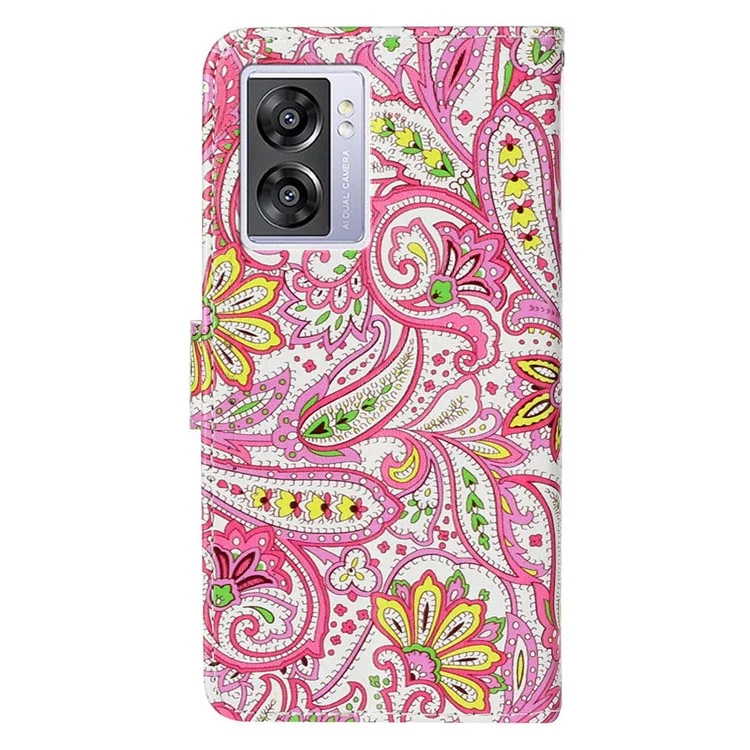 Para Oppo A57 (2022) 5G / A57 4G / A77 5G / A57s 4G Wallet Phone Case Pattern Embossed PU Leather TPU Stand Case with Hand Strap - Flower