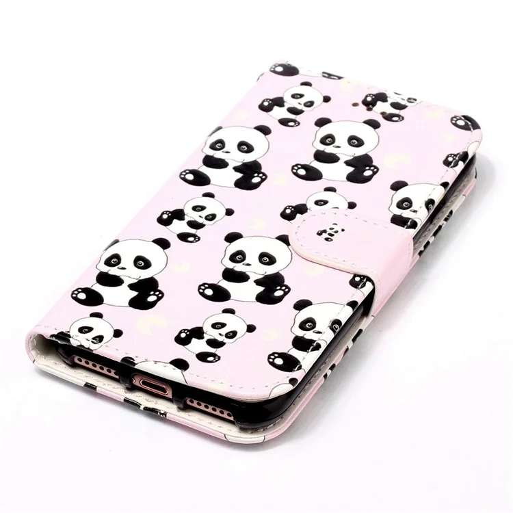 For Oppo A57 (2022) 5G / A57 4G  /  A77 5G /  A57s 4G Wallet Phone Case Pattern Embossed PU Leather TPU Stand Case with Hand Strap - Panda