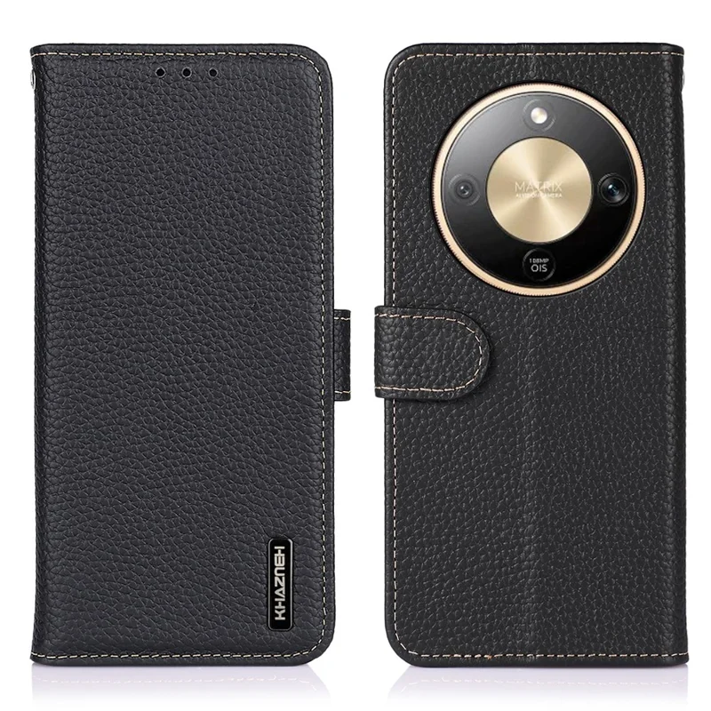KHAZNEH For Honor X9d 5G Case Genuine Cow Leather Flip Phone Cover - Black