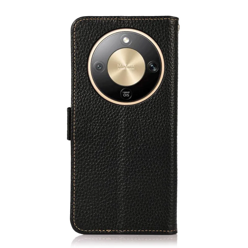 KHAZNEH para Capa de Telefone Honor X9d 5G Couro Genuíno de Vaca - Bloqueio RFID - Preto