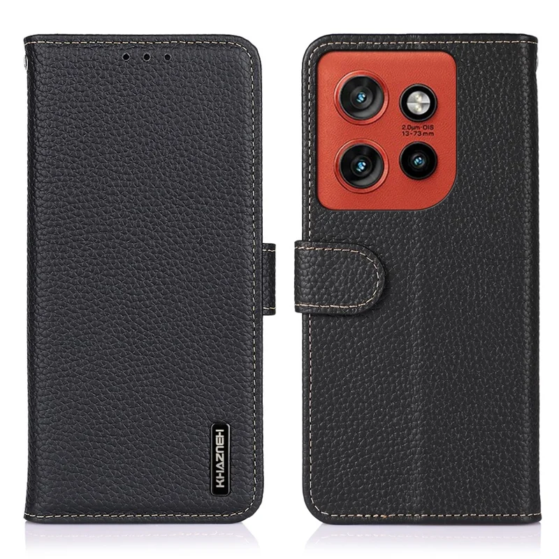 KHAZNEH Per Motorola Edge 60 Neo 5G Custodia Vera Pelle di Mucca Flip Phone Cover - Nero