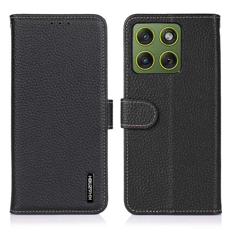 KHAZNEH voor Motorola Edge 70 5G hoesje Echt lederen omslaghoes - Zwart
