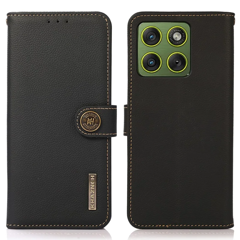 KHAZNEH voor Motorola Edge 70 5G hoesje Echt lederen portemonnee hoes - Zwart