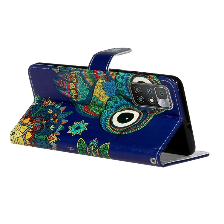 Estuche a Prueba de Choque en Relieve de Patrones Para Xiaomi Redmi 10 2022 4G, PU Cuero TPU Wallet Case Con Soporte / Correa de Mano - Búho