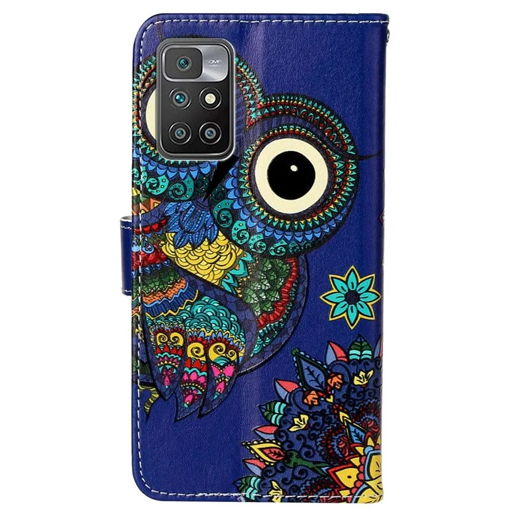 Estuche a Prueba de Choque en Relieve de Patrones Para Xiaomi Redmi 10 2022 4G, PU Cuero TPU Wallet Case Con Soporte / Correa de Mano - Búho