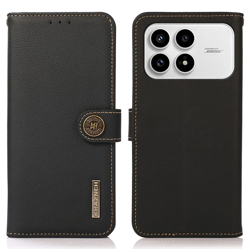 KHAZNEH per Xiaomi Redmi K90 5G Custodia Portafoglio in Vera Pelle di Mucca - Nero