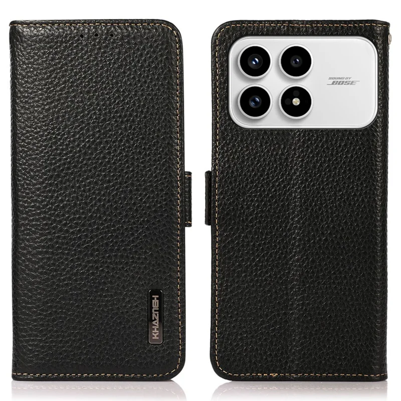 KHAZNEH для Xiaomi Redmi K90 5G Чехол для телефона Подлинная кожа коровы RFID Блокировка - Черный
