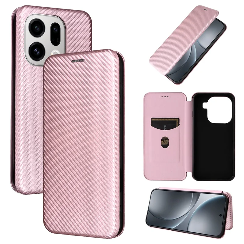 Для Oppo Find X9 5G Case Carbon Fiber Texture Drop-Proof PU Leather Phone Cover - Rose Gold