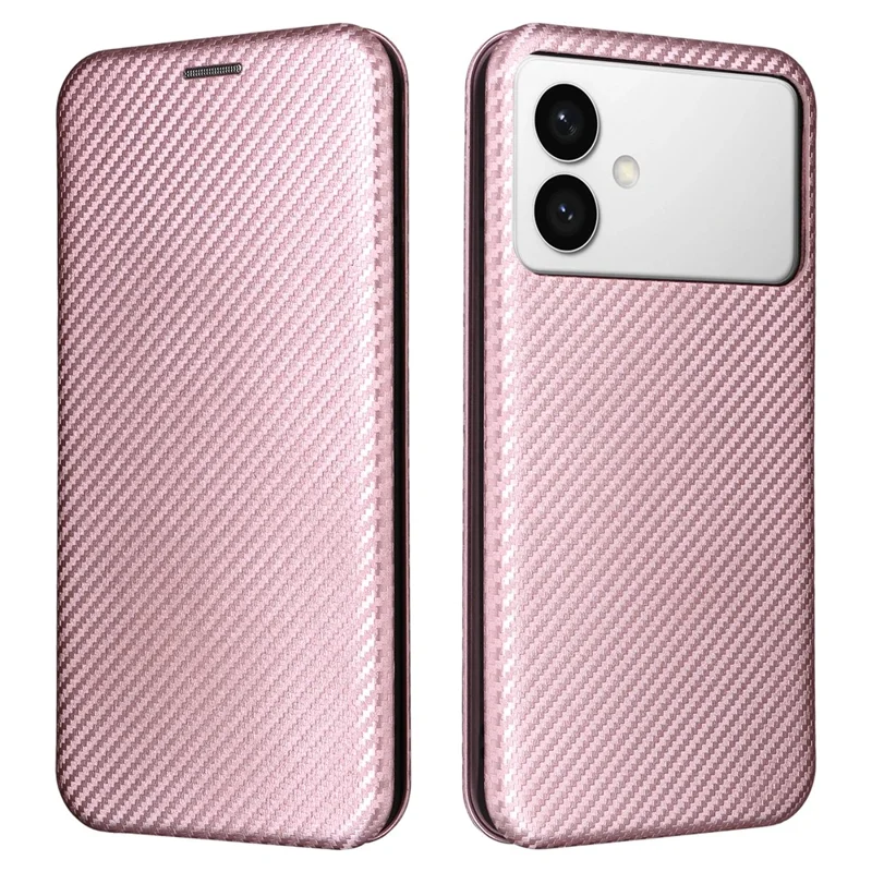 Cover per Samsung Galaxy S26 Edge in Fibra di Carbonio Texture Antiurto in Pelle PU - Oro Rosa