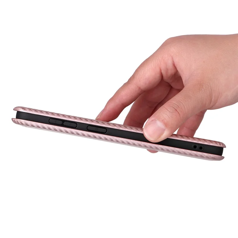 Cover per Samsung Galaxy S26 Edge in Fibra di Carbonio Texture Antiurto in Pelle PU - Oro Rosa